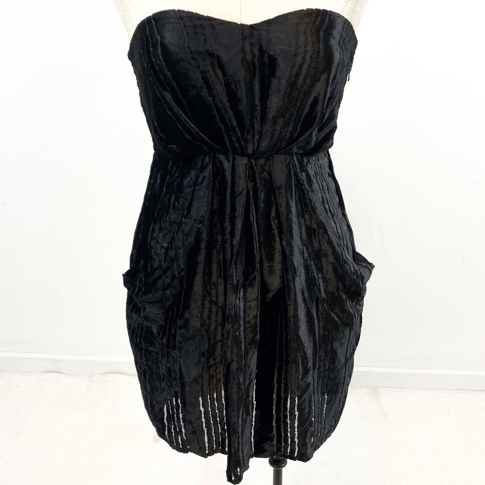 Anthropologie 4 Silk Velvet Mini Dress Black LBD
